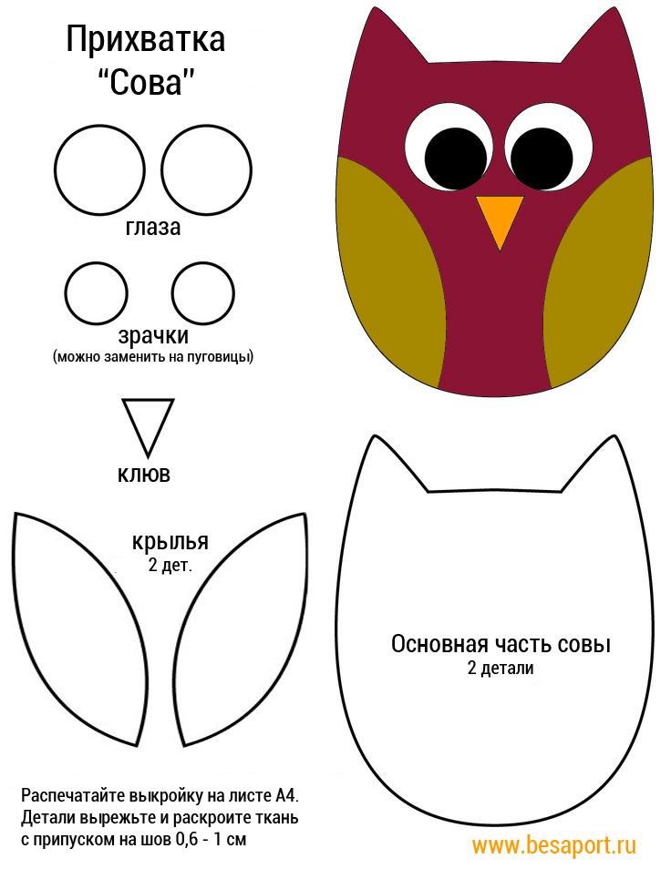 выкройка прихватки сова скачать